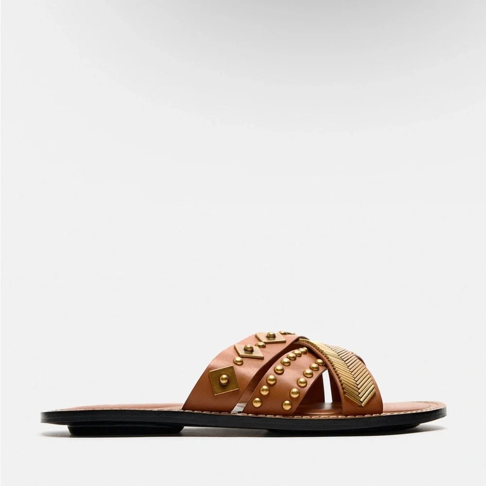 Zara leather sandals gold metallic details made in India - Picture 8 of 8